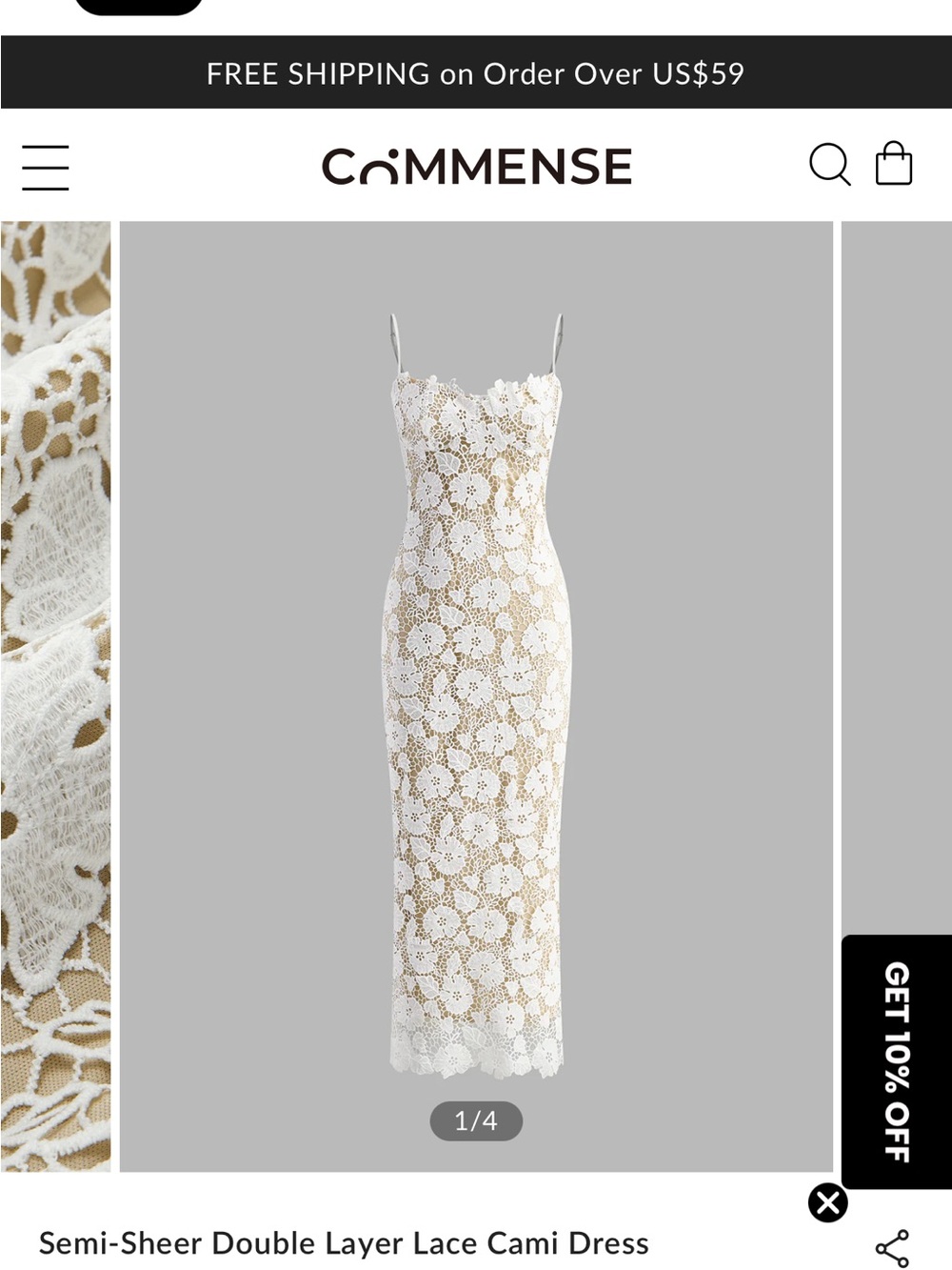Commense White Floral Lace Maxi Cami Dress